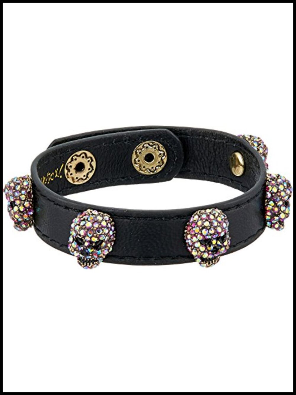 Genuine Leather Wrap Bracelet with Skull Charms Snap Closure